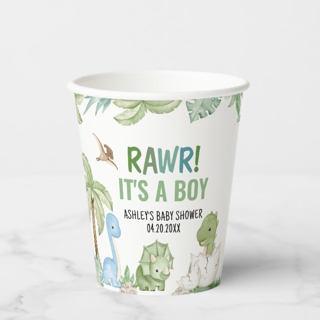 Gobelets En Papier C'est un Baby shower de dinosaures (Recto)