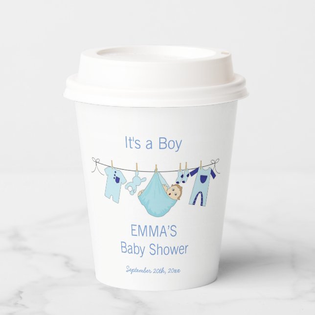 Gobelets En Papier c'est un Baby shower d'illustration Boy Cute Blue (Recto)