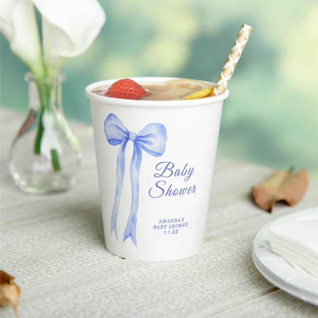 Gobelets En Papier C'est un garçon Baby shower avec un arc bleu (Insitu)