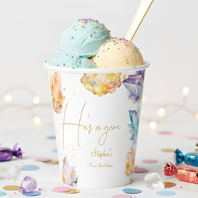 Gobelets En Papier C'est un Gem Birthday Crystals de l'aquarelle du g (Créateur téléchargé)