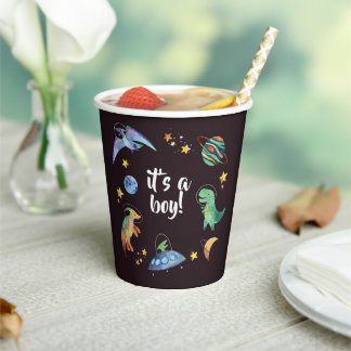 Gobelets En Papier C'est une fête de baby shower garçon espace dinosa