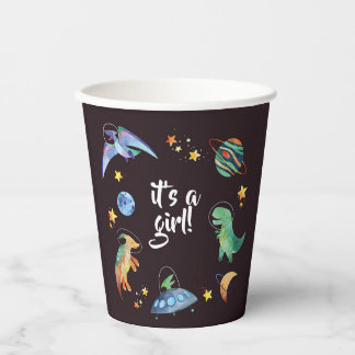 Gobelets En Papier C'est une Fille Espace Dinosaure Galaxie Baby Show