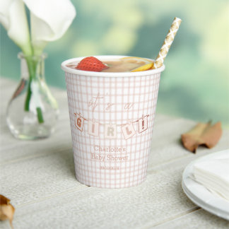 Gobelets En Papier C'est une fille Mignon Gingham marron Notedry Baby
