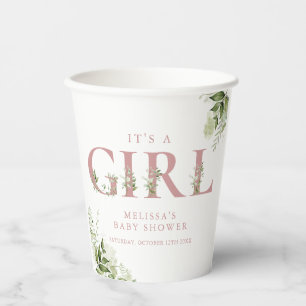 Gobelets En Papier C'est une fille verdure rose poussiéreux lettre Ba