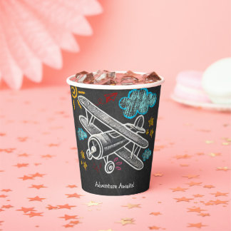 Gobelets En Papier Chalkboard Adventure Attend le Baby shower d'avion