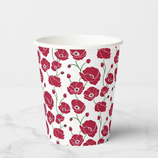 Gobelets En Papier Champ rouge de pavots (Recto)