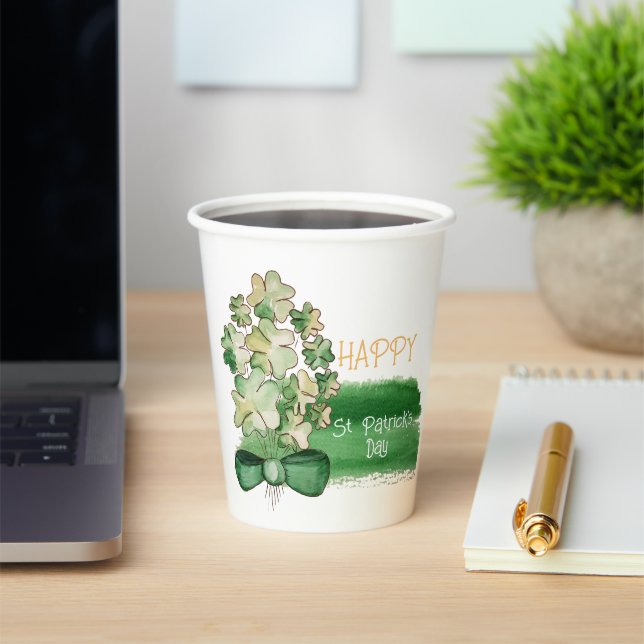 Gobelets En Papier Chanceux Shamrock Clover Watercolor Coffee Mug (Insitu)