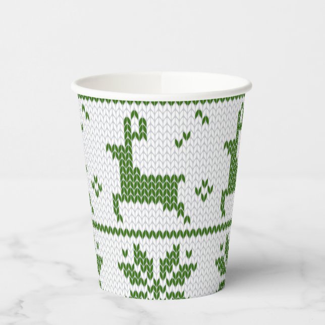 Gobelets En Papier Chandail de Noël Knit Green Deer Snowflake (Gauche)