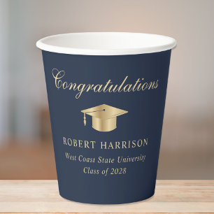 Gobelets En Papier Chapeau de diplômé élégant Fête de fin d'études bl