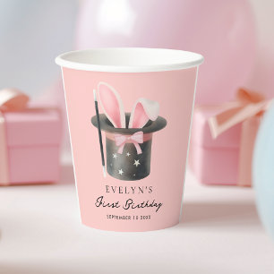 Gobelets En Papier Chapeau de magicien à arc rose aquarelle 1er anniv