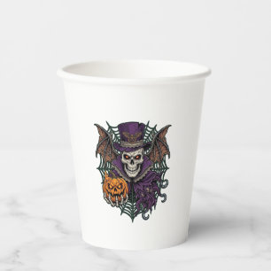 Gobelets En Papier Chapeau Haut de Forme Crâne de Halloween Ailes de