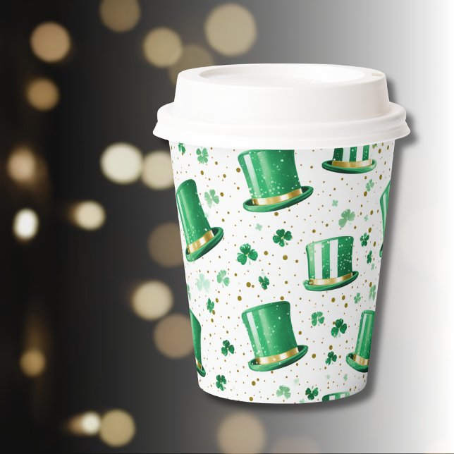Gobelets En Papier Chapeaux et trèfles blancs or vert luxe (Créateur téléchargé)