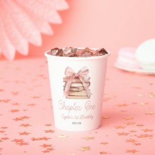 Gobelets En Papier Chapitre un nœud rose Livres fête d'anniversaire 1