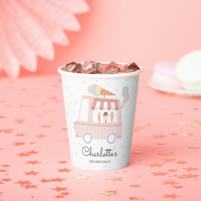 Gobelets En Papier Chariot à glace rose Décorations de fête d'anniver (Insitu)