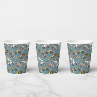 Gobelets En Papier Chariot Monster moderne Anniversaire bleu