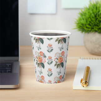 Gobelets En Papier Charme à fleurs avec ailes de papillon