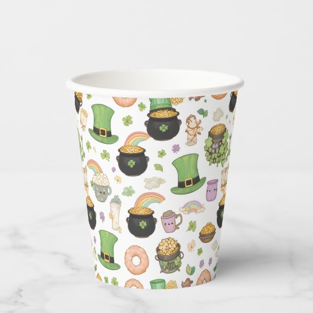 Gobelets En Papier Charmes de chance Kawaii pour la Saint-Patrick Pot (Recto)