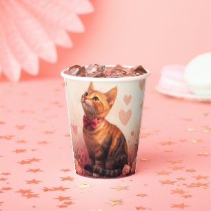 Gobelets En Papier Chat abyssinien avec Rose - Saint Valentin