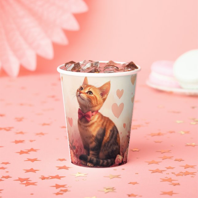 Gobelets En Papier Chat abyssinien avec Rose - Saint Valentin (Insitu)