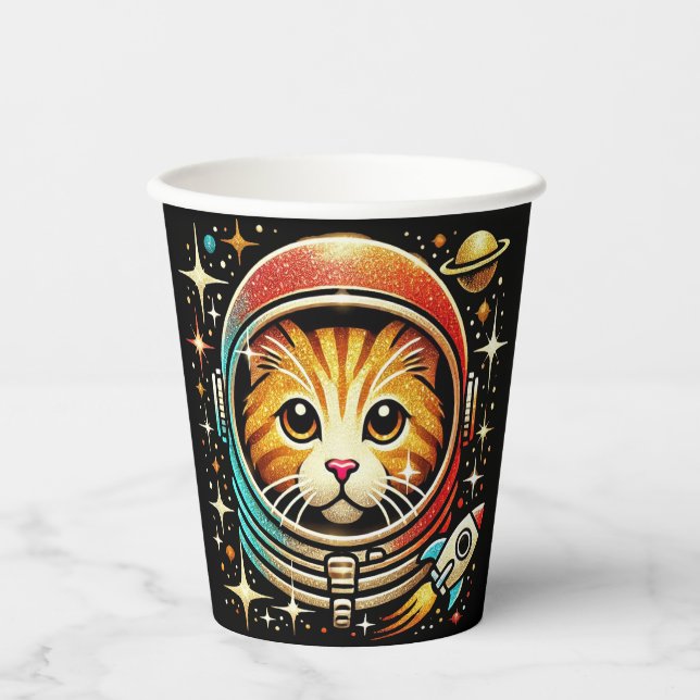 Gobelets En Papier Chat dans la tasse de papier spatial ! (Recto)