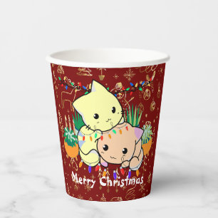 Gobelets En Papier chat de noël mignon, personnaliser texte personnal