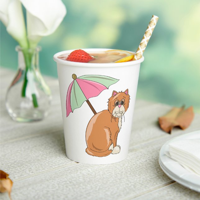 Gobelets En Papier Chat de plage avec parapluie rose et vert (Créateur téléchargé)