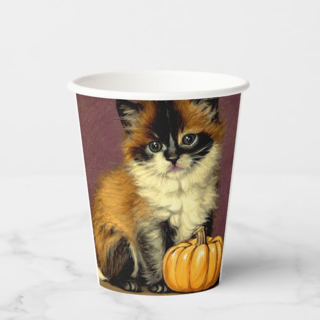 Gobelets En Papier Chat d'Halloween Ragdoll vintage (Recto)