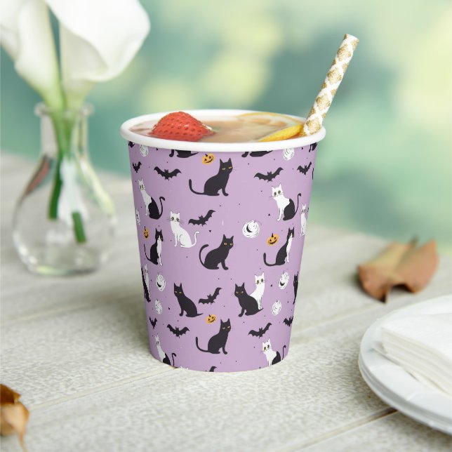 Gobelets En Papier chat d'Halloween violet (Insitu)