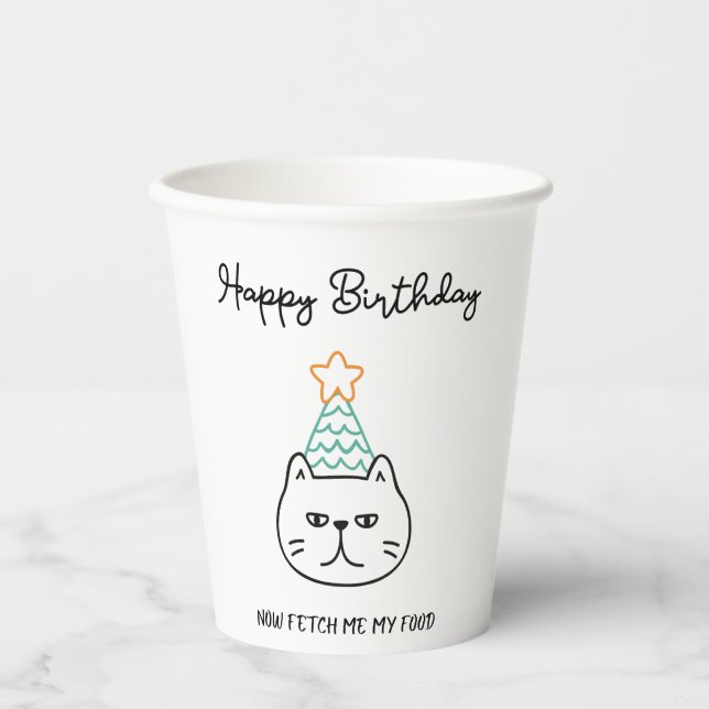 Gobelets En Papier chat drôle d'anniversaire  (Recto)