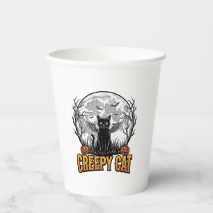 Gobelets En Papier Chat effrayant Halloween Dessin de gravure vintage