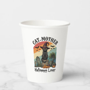 Gobelets En Papier Chat Mère Halloween Amant Chapeau de Sorcière Noir