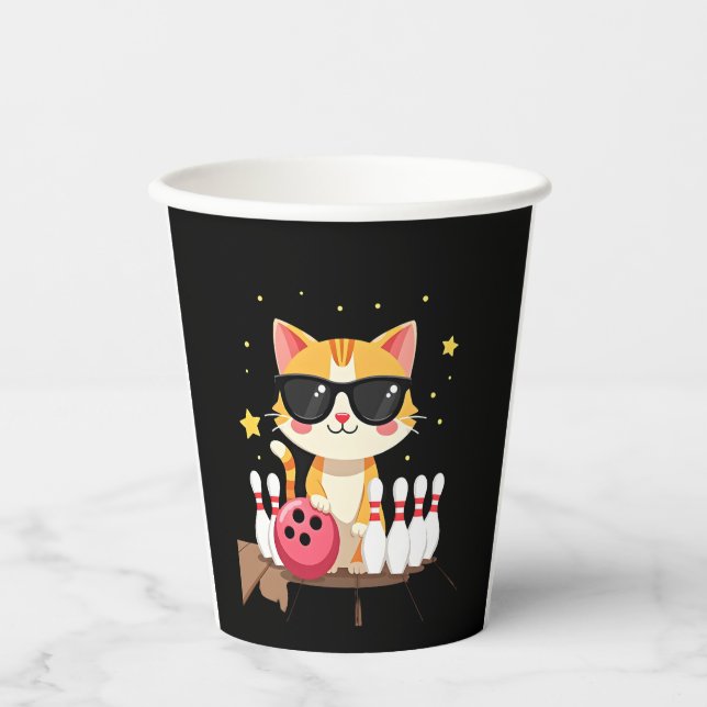Gobelets En Papier Chat mignon Avec Lunettes De Soleil Chat Jouer Bow (Recto)