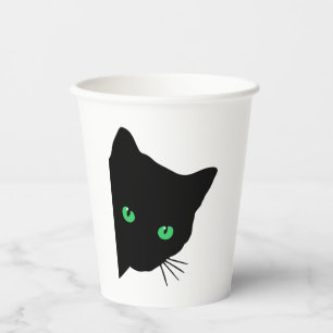 Gobelets En Papier chat noir aux yeux verts
