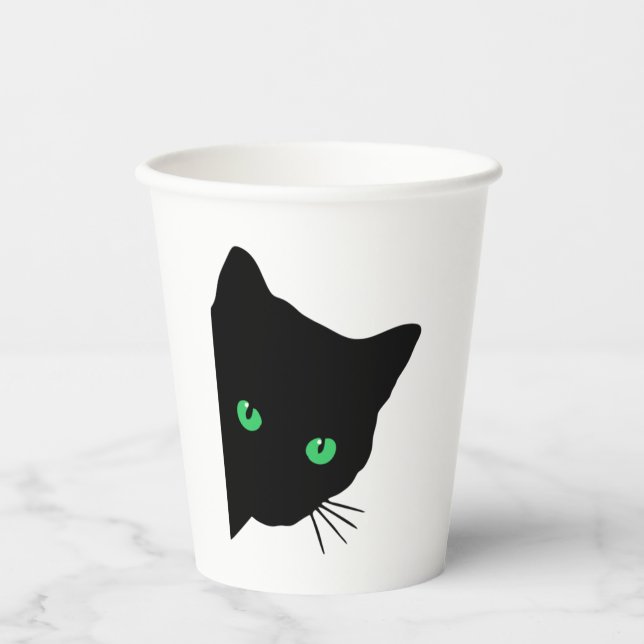 Gobelets En Papier chat noir aux yeux verts (Recto)