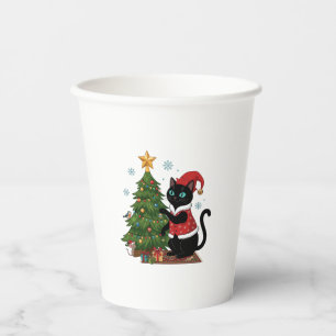 Gobelets En Papier Chat noir de Noël chapeau de Père Noël arbre souri