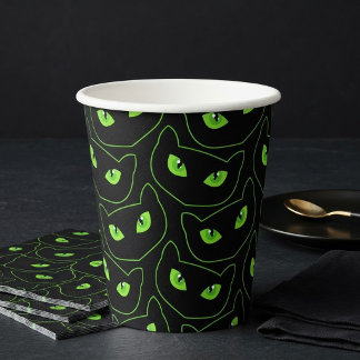 Gobelets En Papier Chat Noir Épouvantable Yeux Vert Néon Halloween