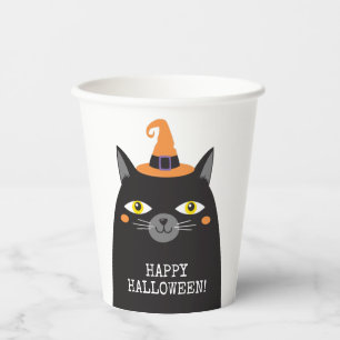 Gobelets En Papier Chat Noir Halloween Whimsical Cute Personnalisé