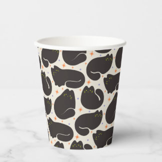 Gobelets En Papier Chat noir rétro sur fond crème clair