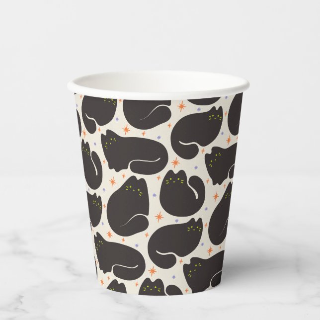 Gobelets En Papier Chat noir rétro sur fond crème clair (Recto)