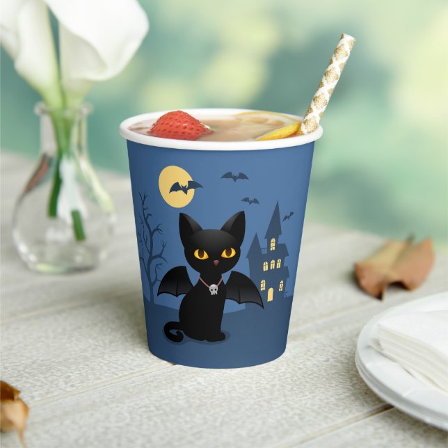 Gobelets en papier Chat noir Vampire Halloween ave (Insitu)