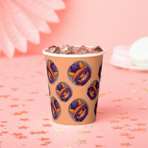 Gobelets En Papier Chat orange avec sorcière violette Casquette Hallo