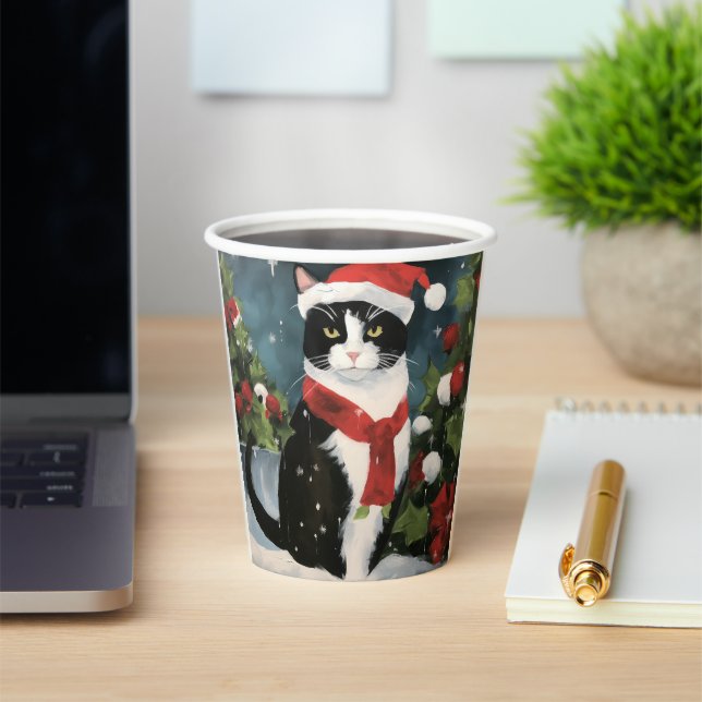 Gobelets En Papier Chat Smoking dans Noël enneigé (Insitu)
