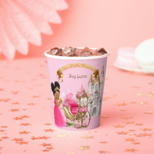 Gobelets En Papier Château de Princesse Royale Carrosse Rose Or Fille