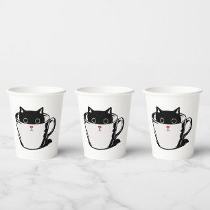 Gobelets En Papier Chaton noir avec nez rouge caché dans une tasse