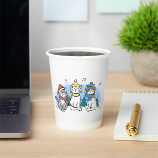 Gobelets En Papier Chats de caricature chantent des chants de Noël