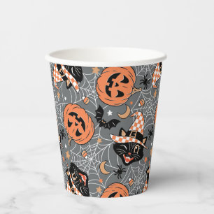 Gobelets En Papier Chats d'Halloween vintages et Motifs Citrouille