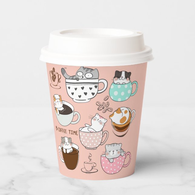Gobelets En Papier Chats drôles de café (Recto)