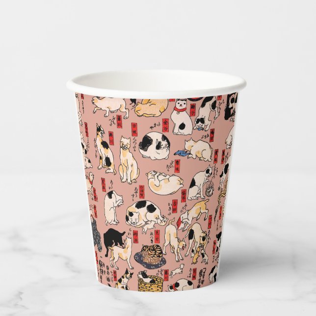 Gobelets En Papier chats japonais Ukiyo-e Funny kitty (Recto)