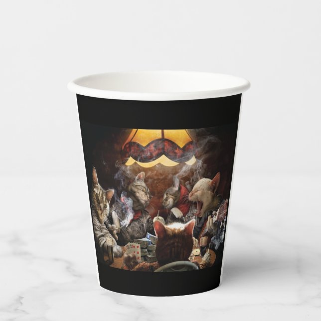 Gobelets En Papier Chats jouant au poker (Recto)