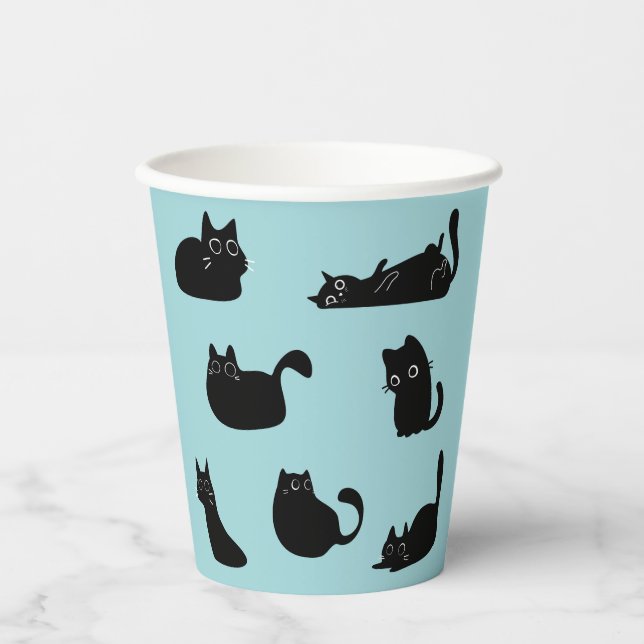 Gobelets En Papier Chats noirs amusants (Recto)